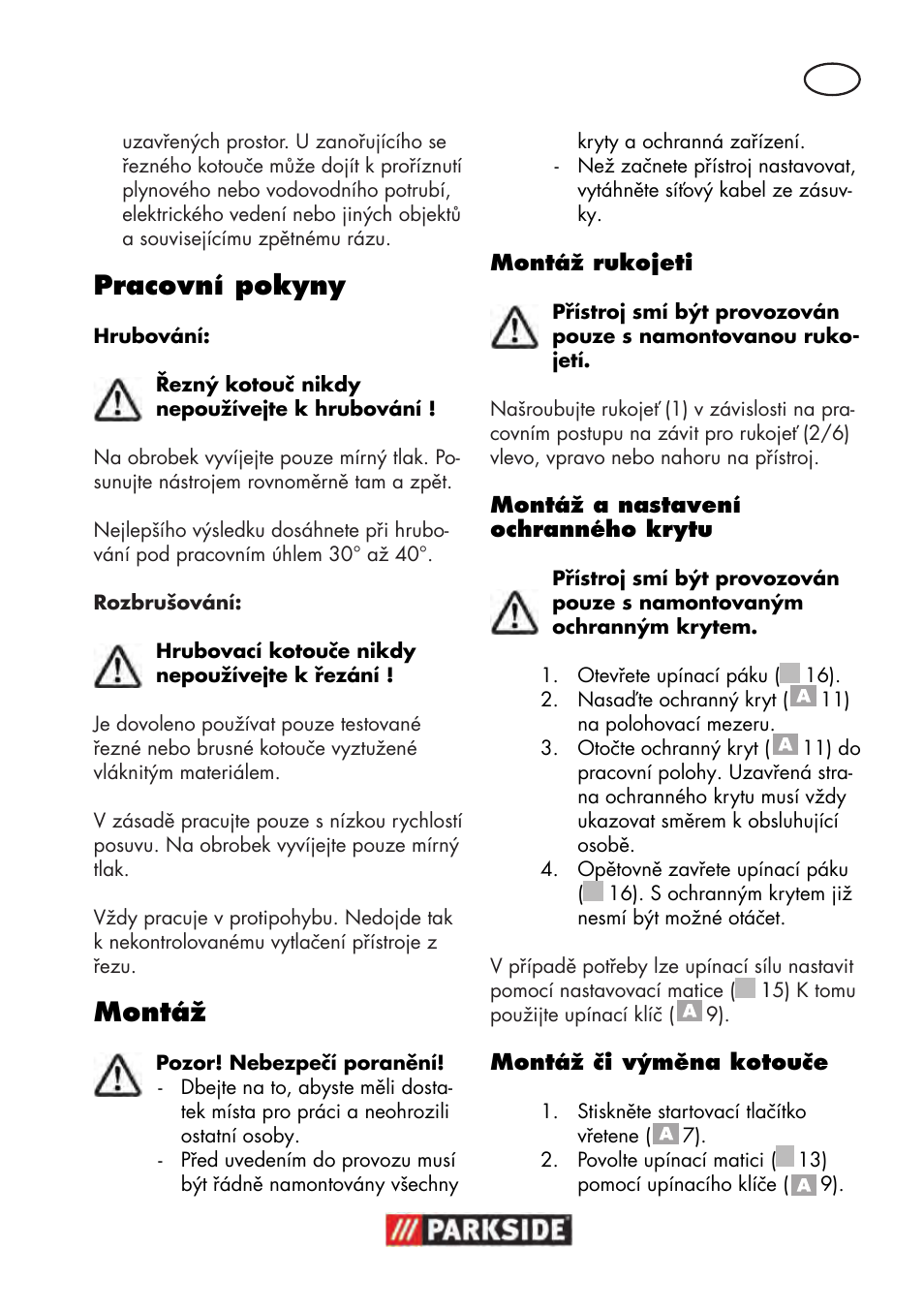 Pracovní pokyny, Montáž | Parkside PWS 125 B2 User Manual | Page 87 / 142