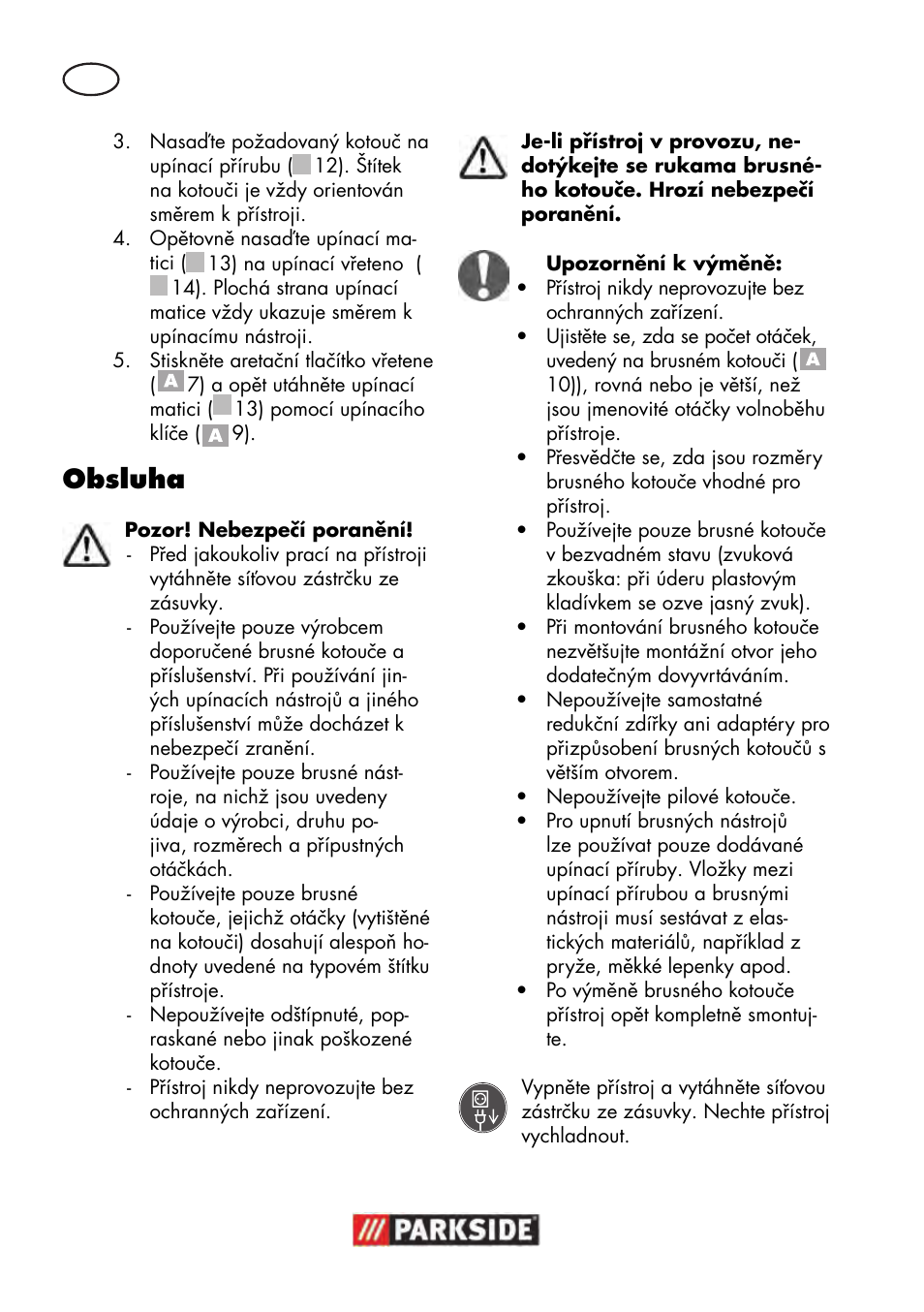 Obsluha | Parkside PWS 125 B2 User Manual | Page 88 / 142