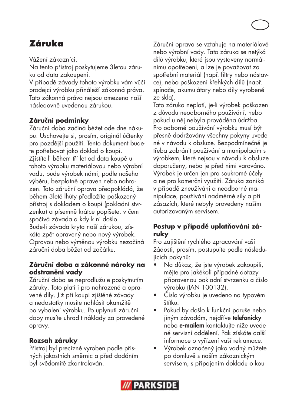 Záruka | Parkside PWS 125 B2 User Manual | Page 93 / 142