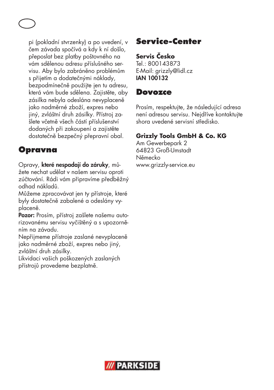 Opravna, Service-center, Dovozce | Parkside PWS 125 B2 User Manual | Page 94 / 142