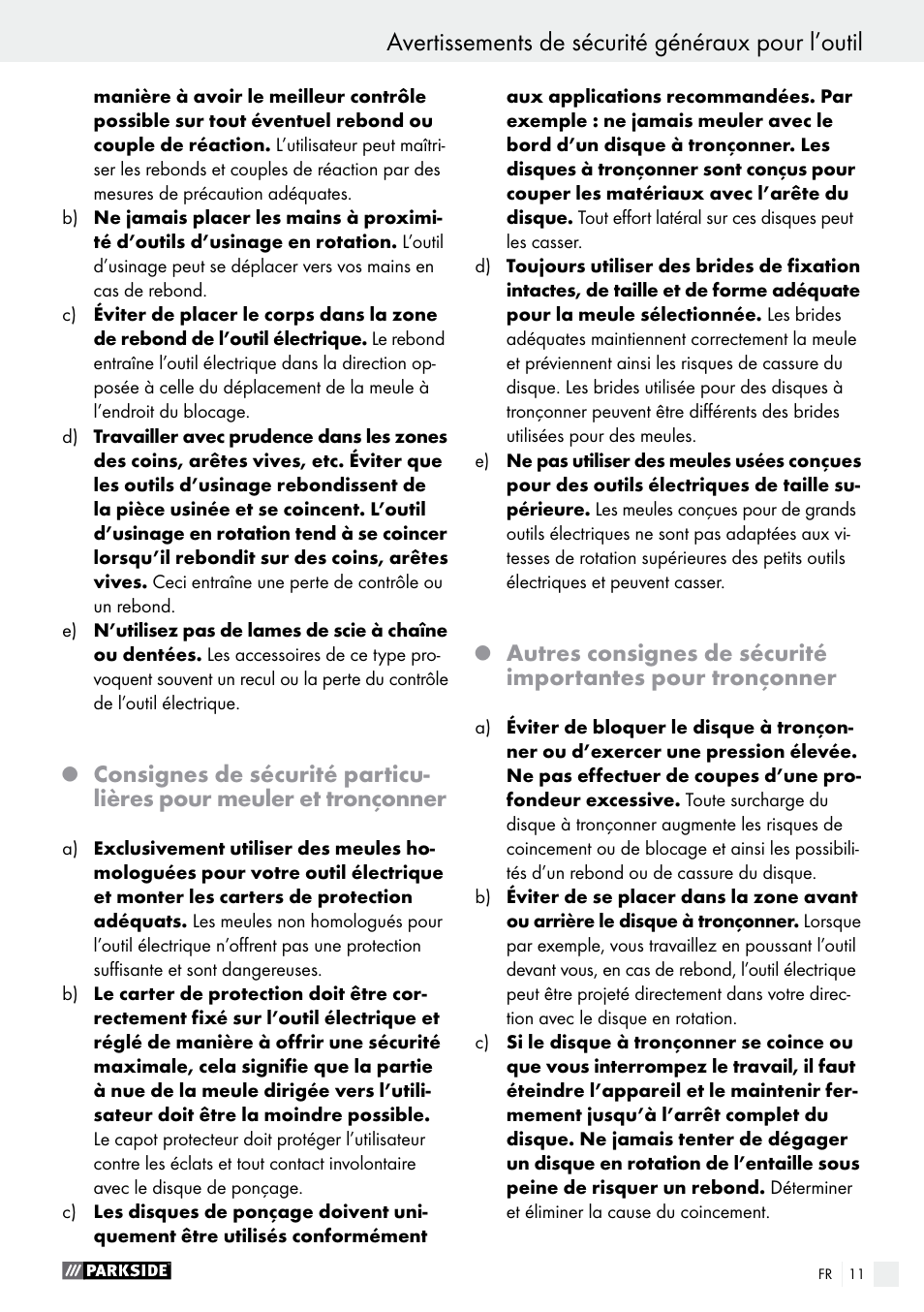 Avertissements de sécurité généraux pour l’outil | Parkside PMGS 12 B2 User Manual | Page 11 / 40