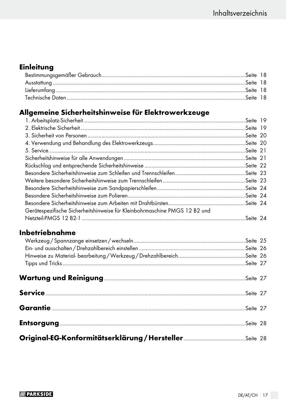 Parkside PMGS 12 B2 User Manual | Page 17 / 40