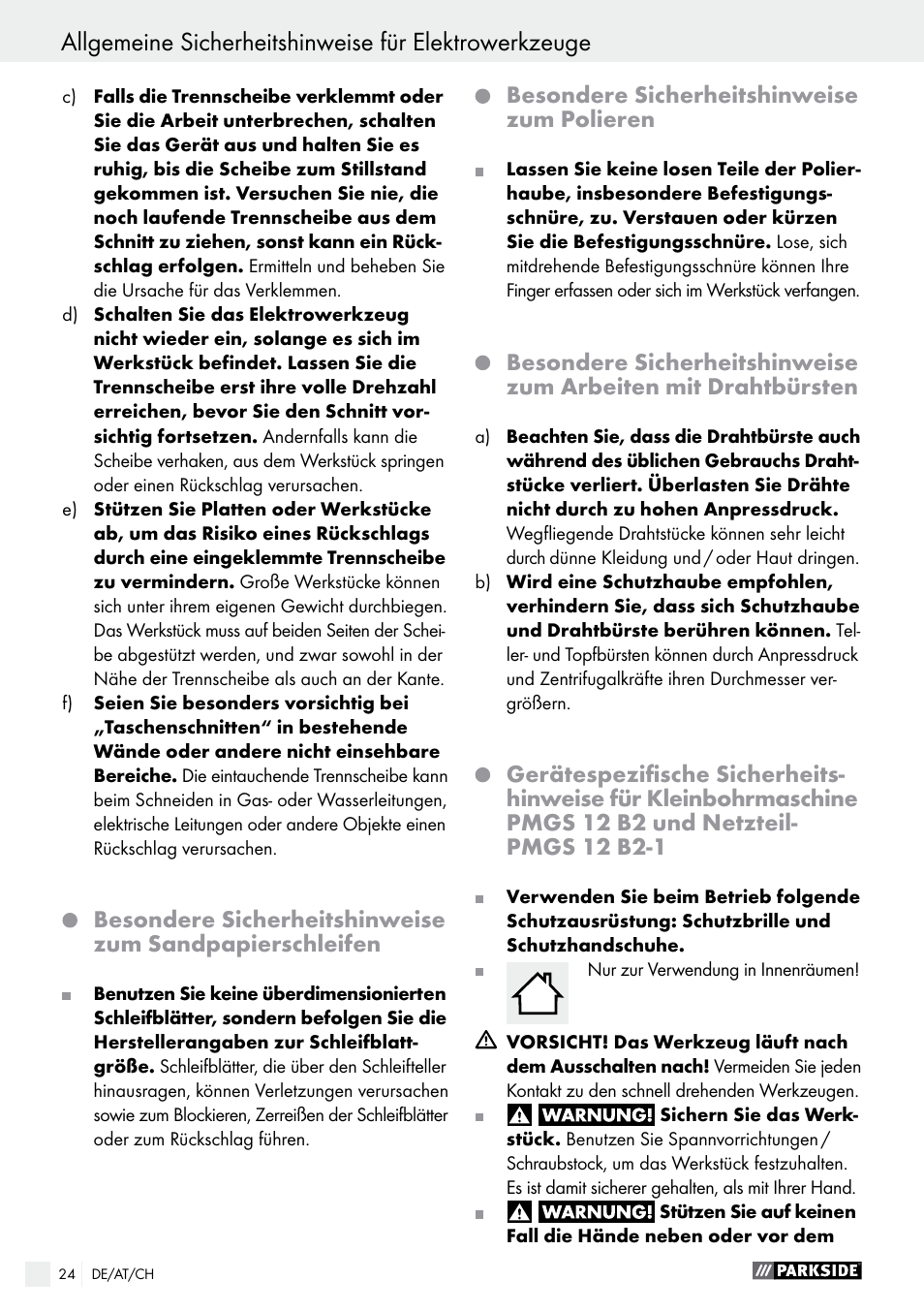 Parkside PMGS 12 B2 User Manual | Page 24 / 40