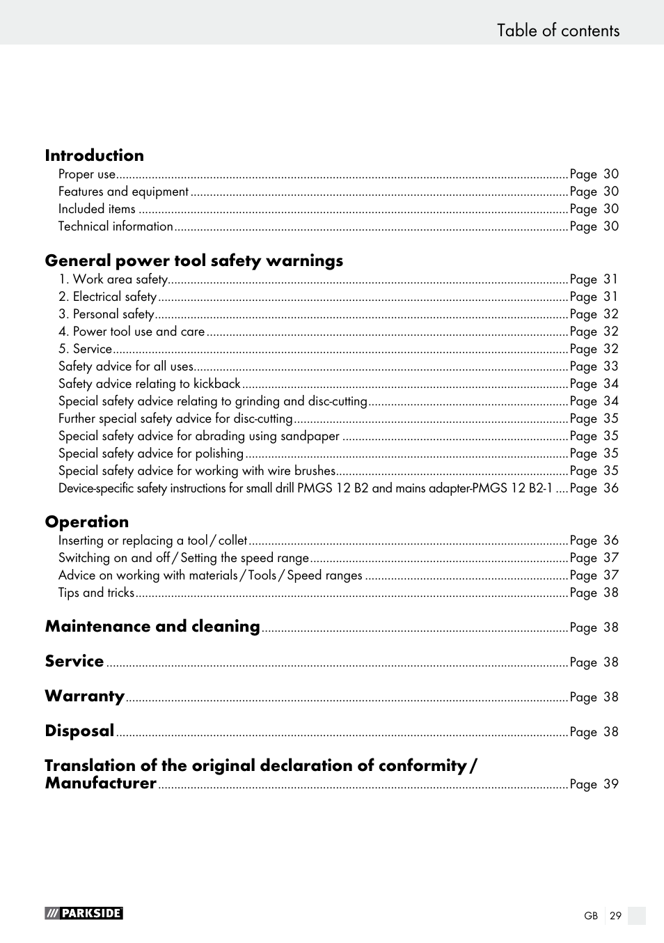 Parkside PMGS 12 B2 User Manual | Page 29 / 40