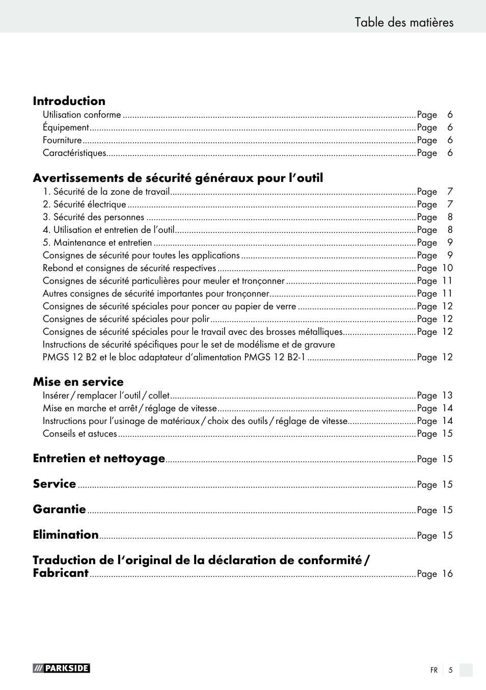 Parkside PMGS 12 B2 User Manual | Page 5 / 40