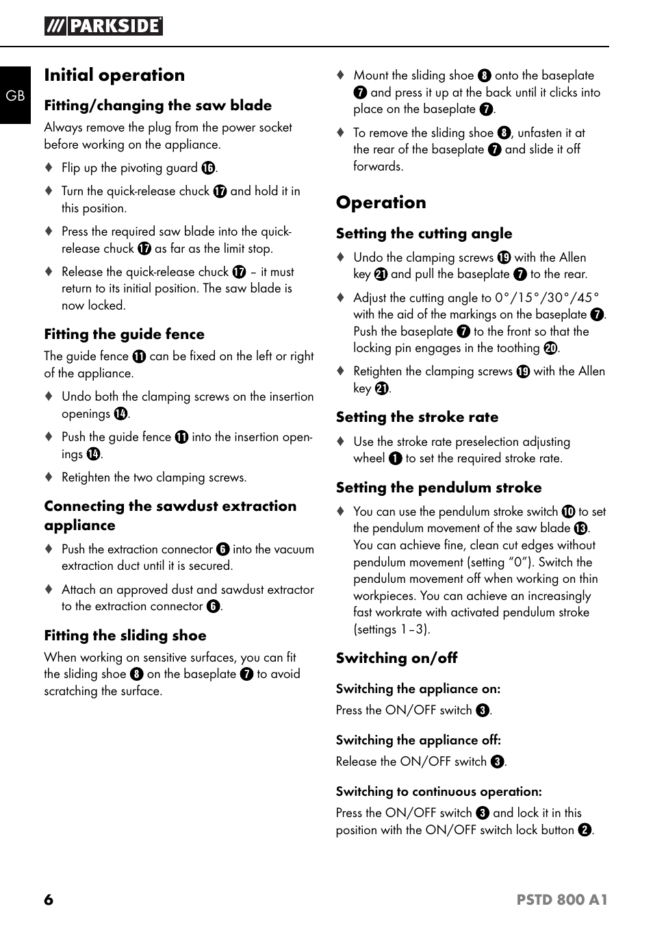 Initial operation, Operation | Parkside PSTD 800 A1 User Manual | Page 10 / 68