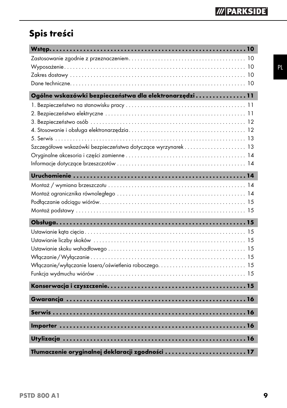Parkside PSTD 800 A1 User Manual | Page 13 / 68