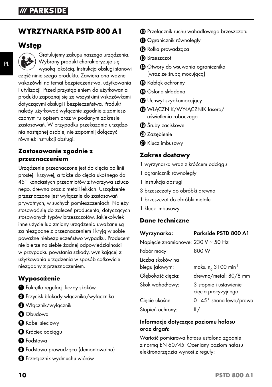 Wyrzynarka pstd 800 a1 wstęp | Parkside PSTD 800 A1 User Manual | Page 14 / 68