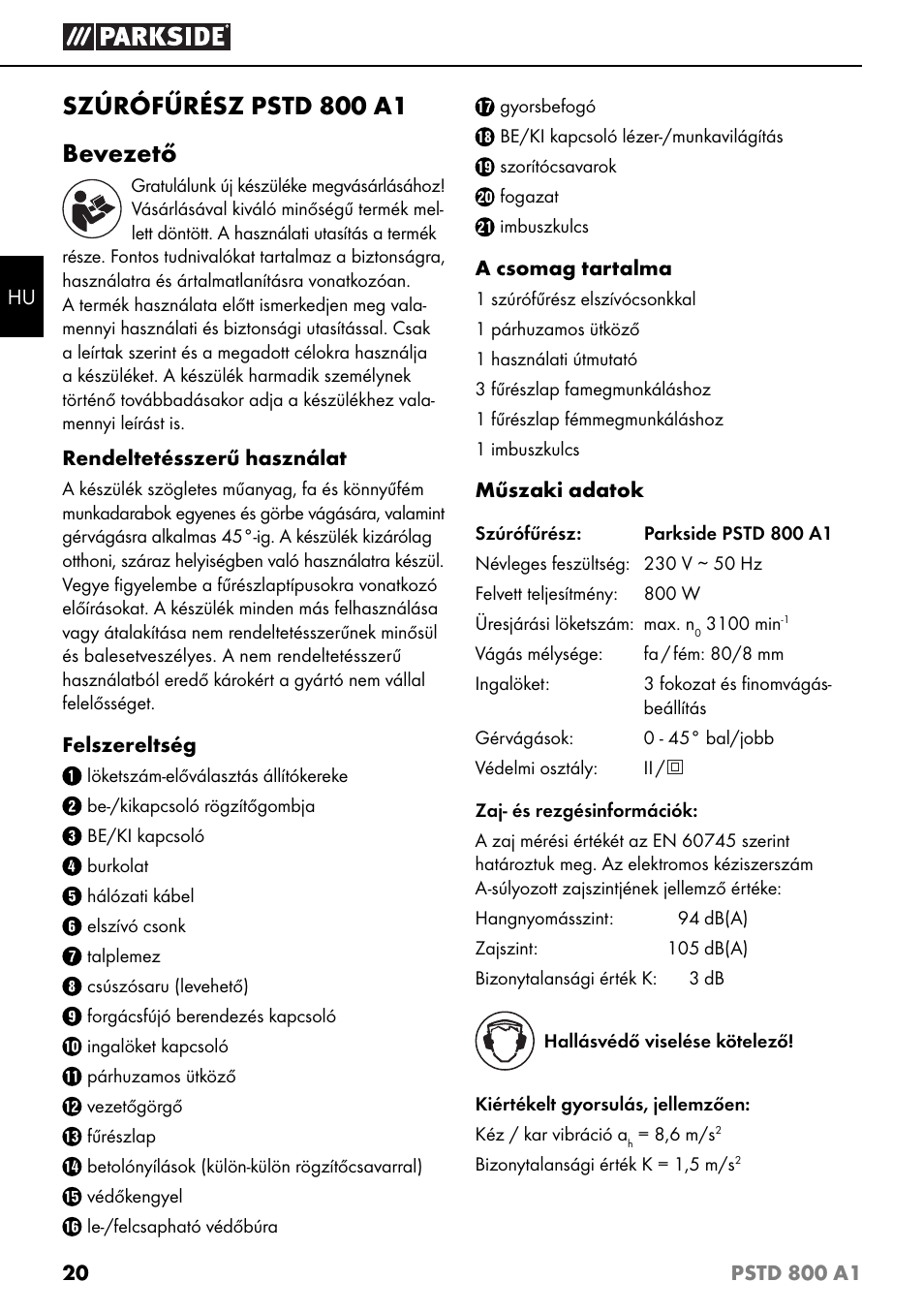 Szúrófűrész pstd 800 a1 bevezető | Parkside PSTD 800 A1 User Manual | Page 24 / 68