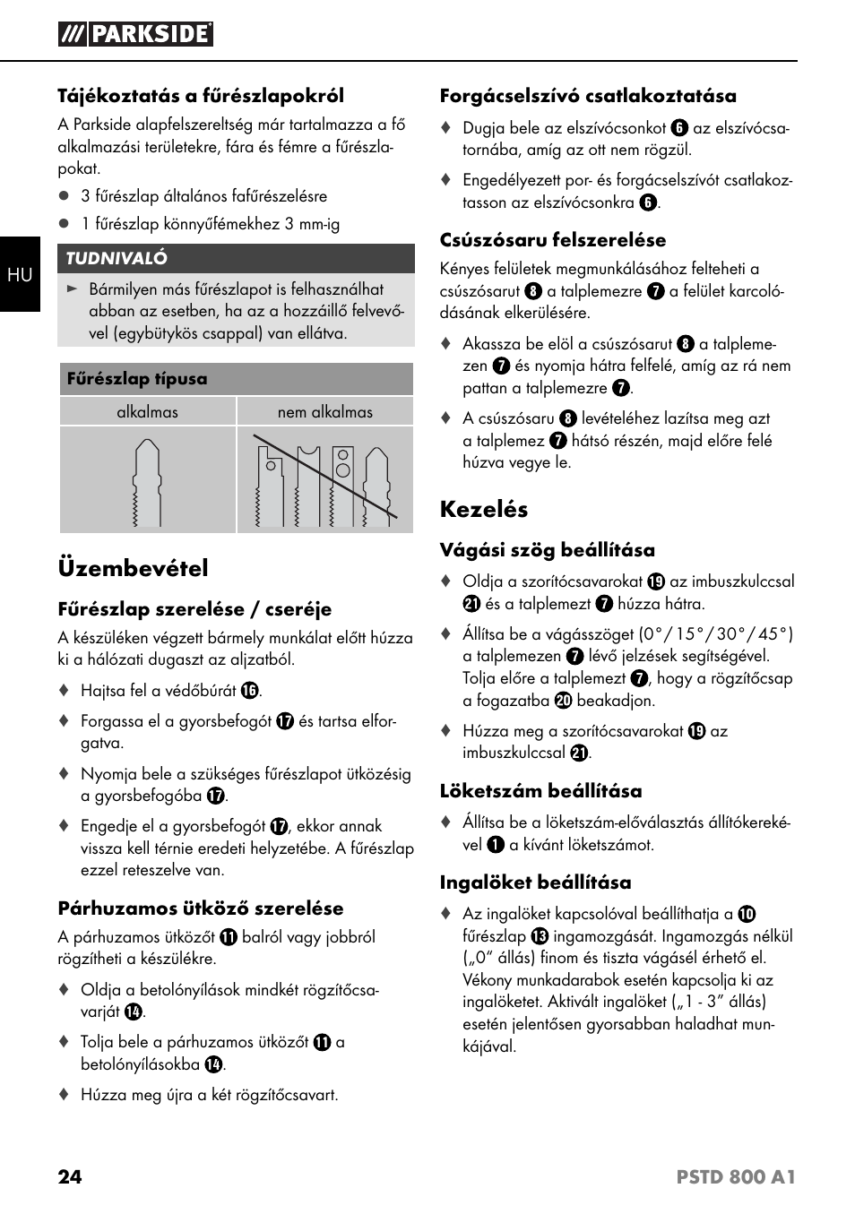 Üzembevétel, Kezelés | Parkside PSTD 800 A1 User Manual | Page 28 / 68