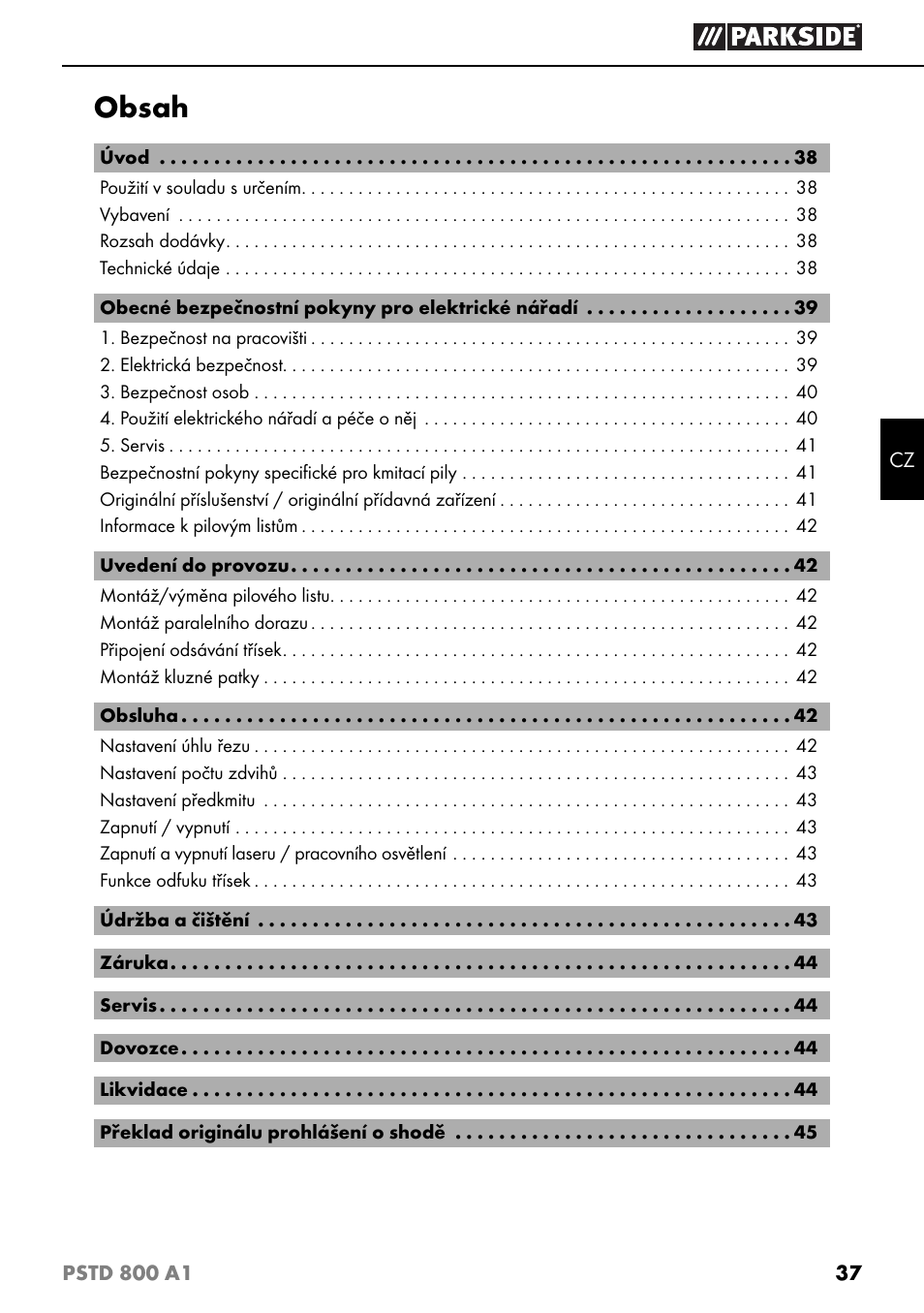 Parkside PSTD 800 A1 User Manual | Page 41 / 68