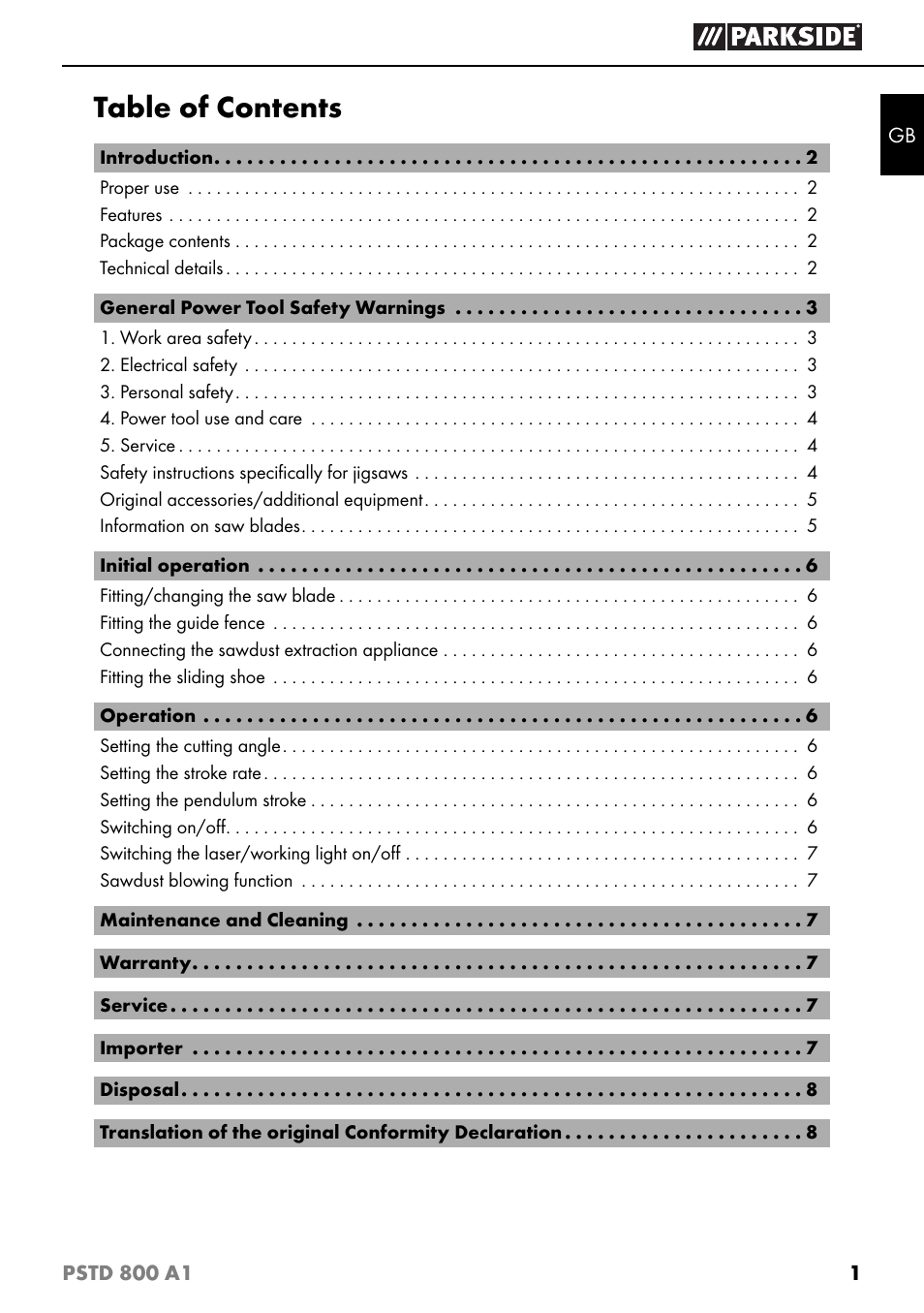 Parkside PSTD 800 A1 User Manual | Page 5 / 68