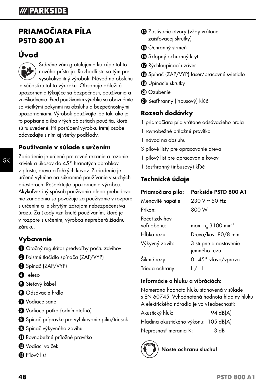 Priamočiara píla pstd 800 a1 úvod | Parkside PSTD 800 A1 User Manual | Page 52 / 68
