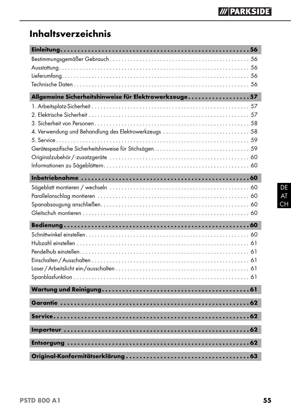 Parkside PSTD 800 A1 User Manual | Page 59 / 68