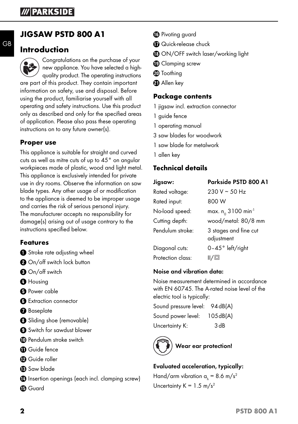 Jigsaw pstd 800 a1 introduction | Parkside PSTD 800 A1 User Manual | Page 6 / 68