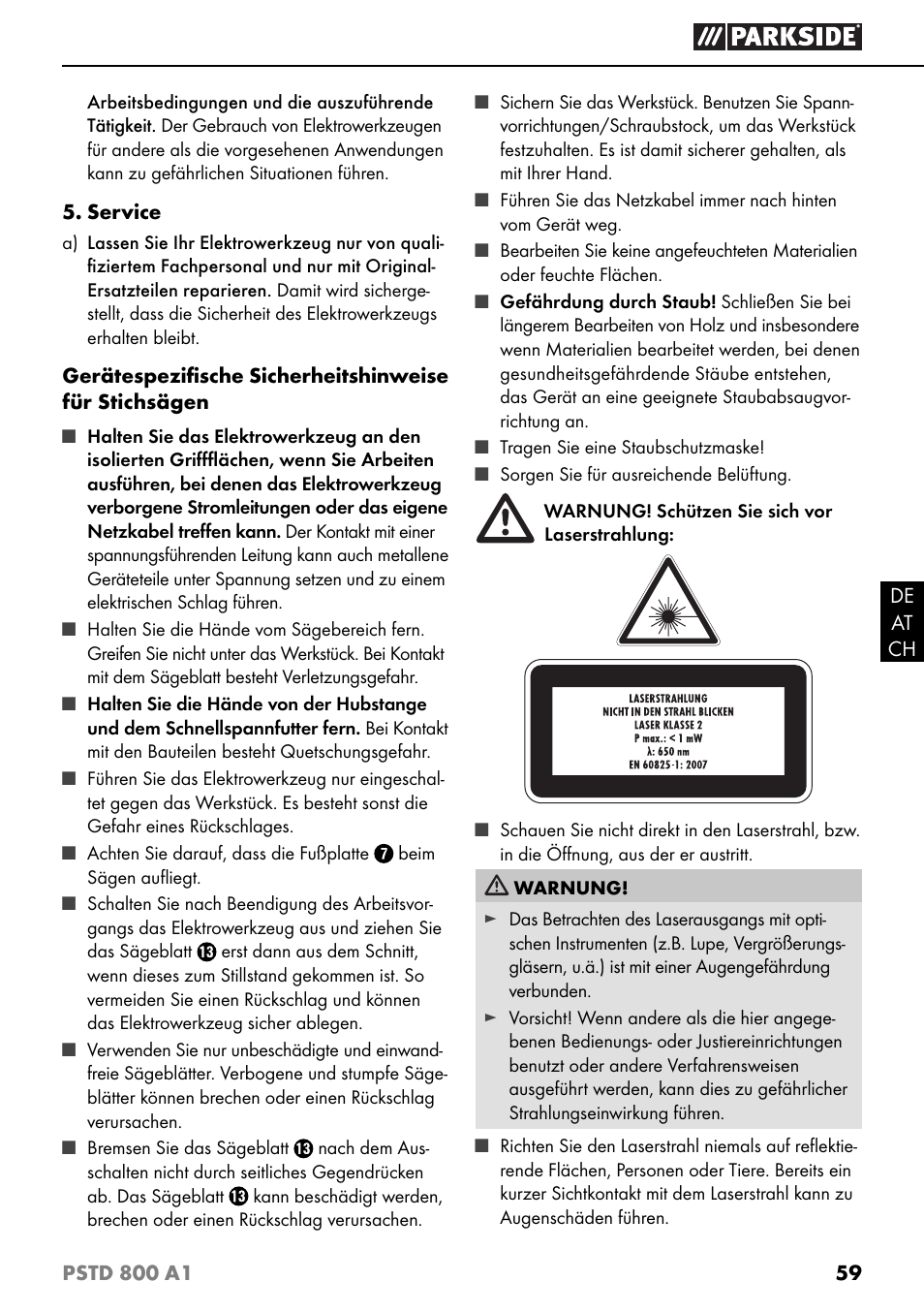 Parkside PSTD 800 A1 User Manual | Page 63 / 68