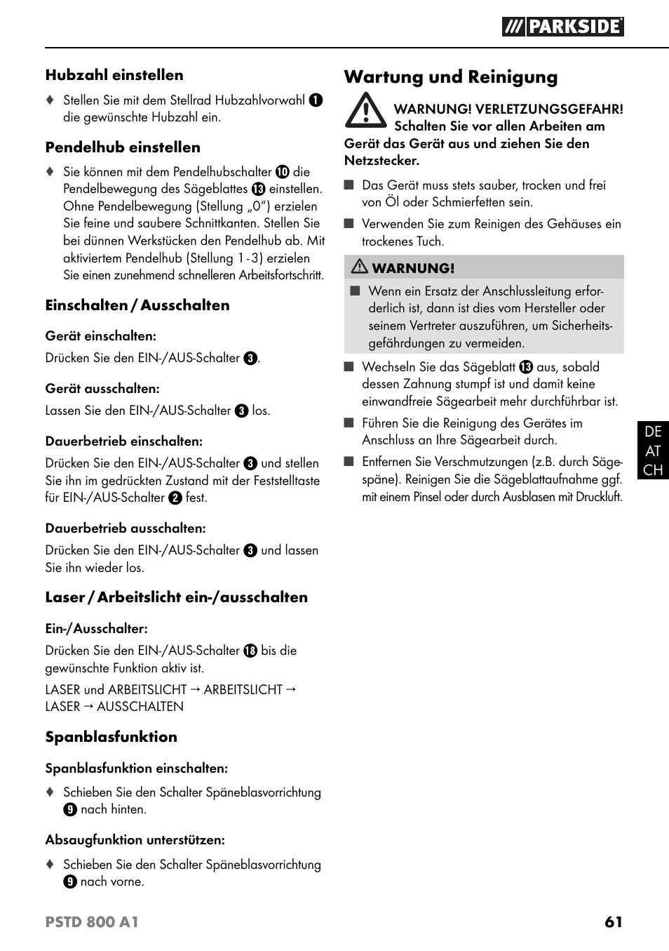 Wartung und reinigung | Parkside PSTD 800 A1 User Manual | Page 65 / 68