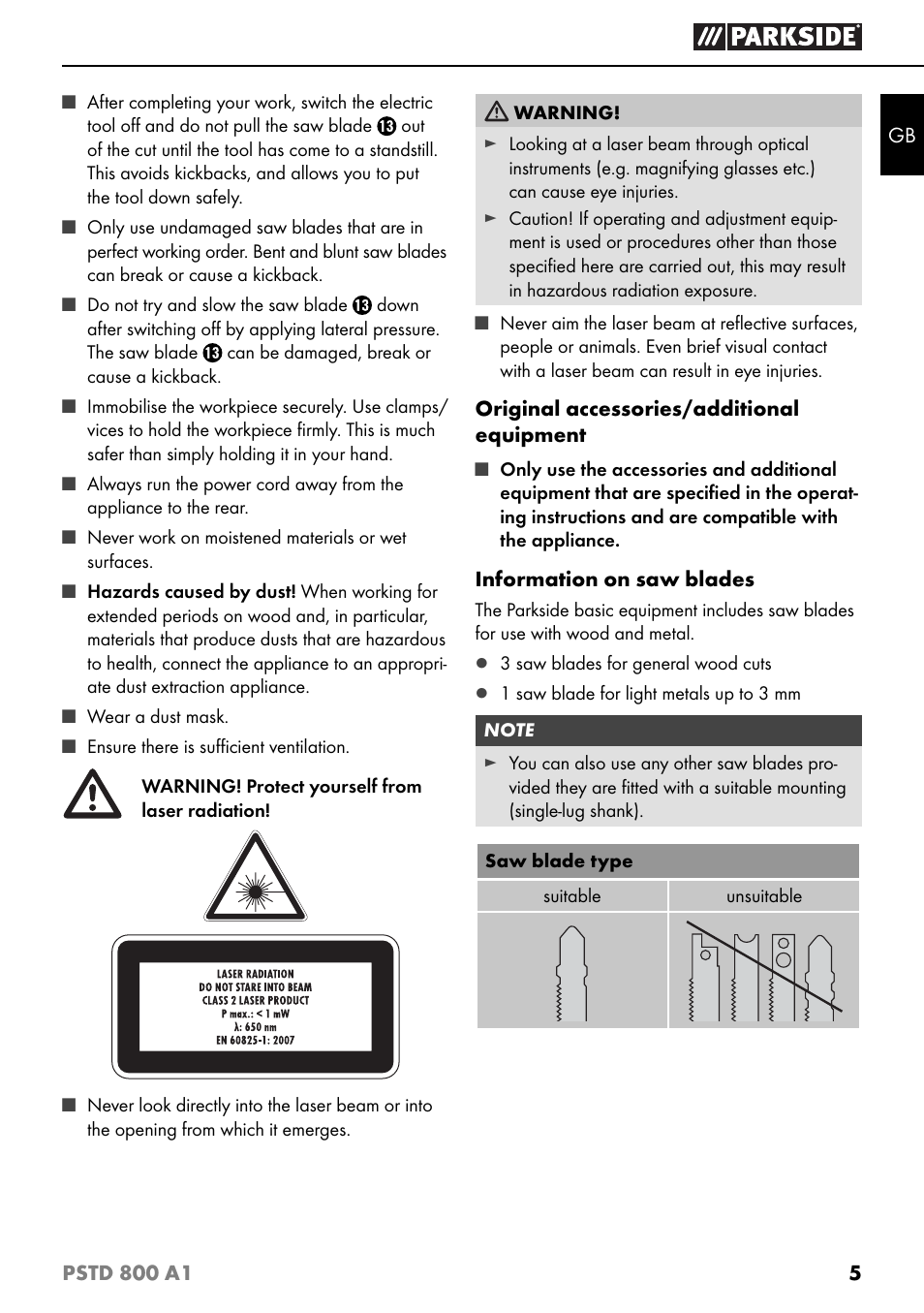 Parkside PSTD 800 A1 User Manual | Page 9 / 68
