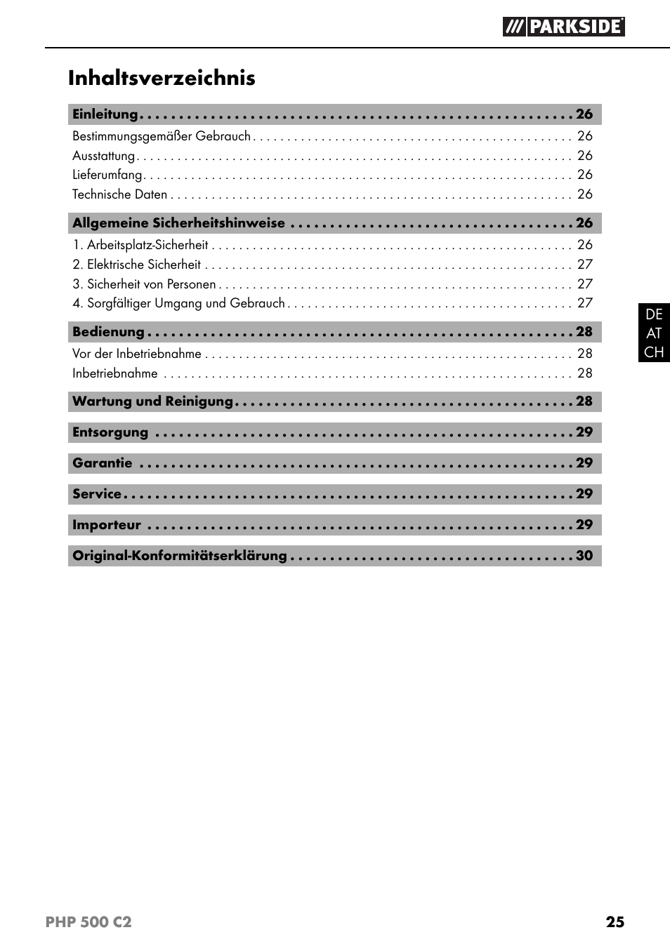 Parkside PHP 500 C2 User Manual | Page 28 / 34