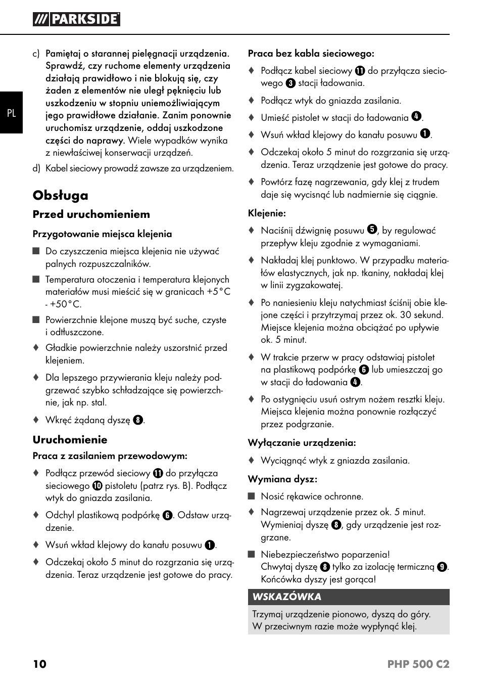 Obsługa | Parkside PHP 500 C2 User Manual | Page 13 / 40