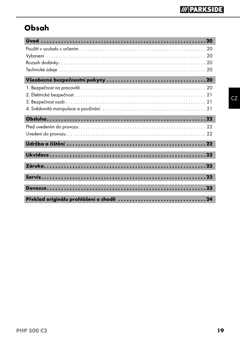 Parkside PHP 500 C2 User Manual | Page 22 / 40