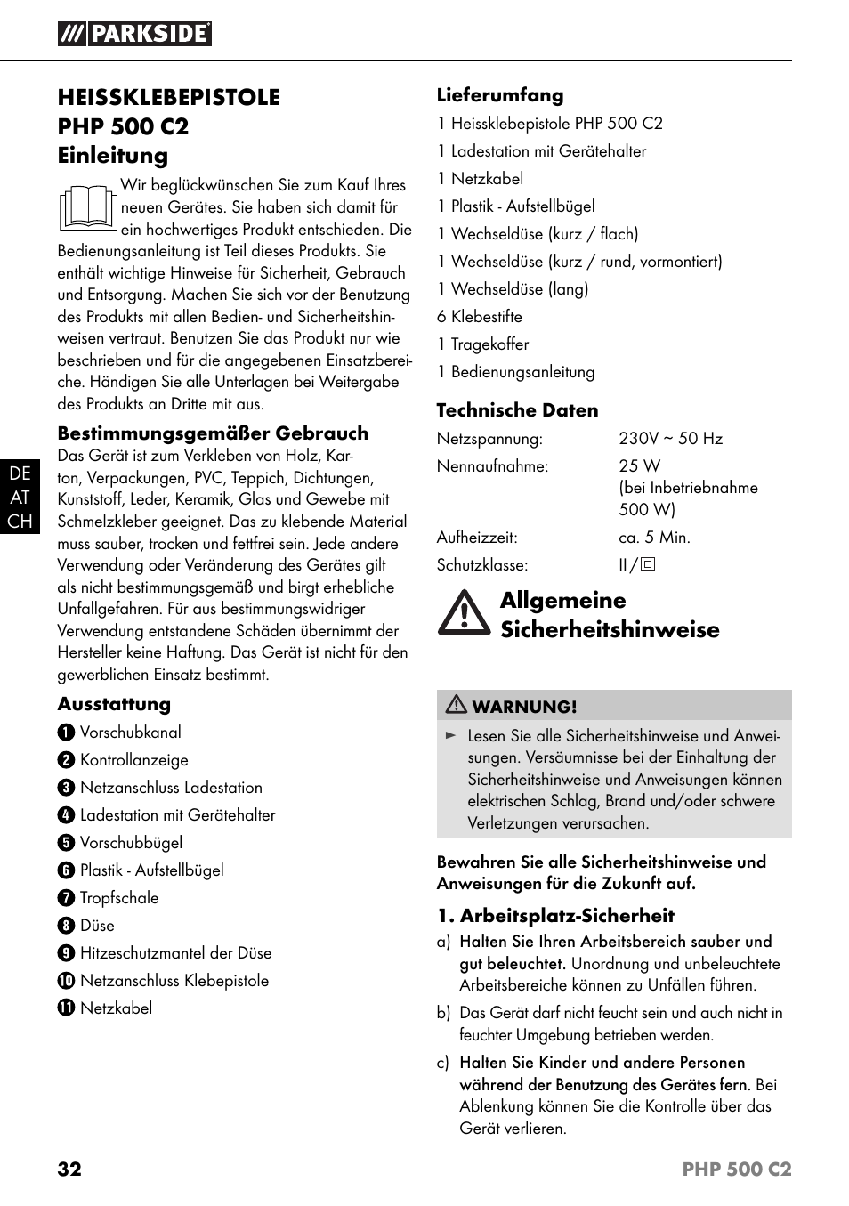 Allgemeine sicherheitshinweise | Parkside PHP 500 C2 User Manual | Page 35 / 40