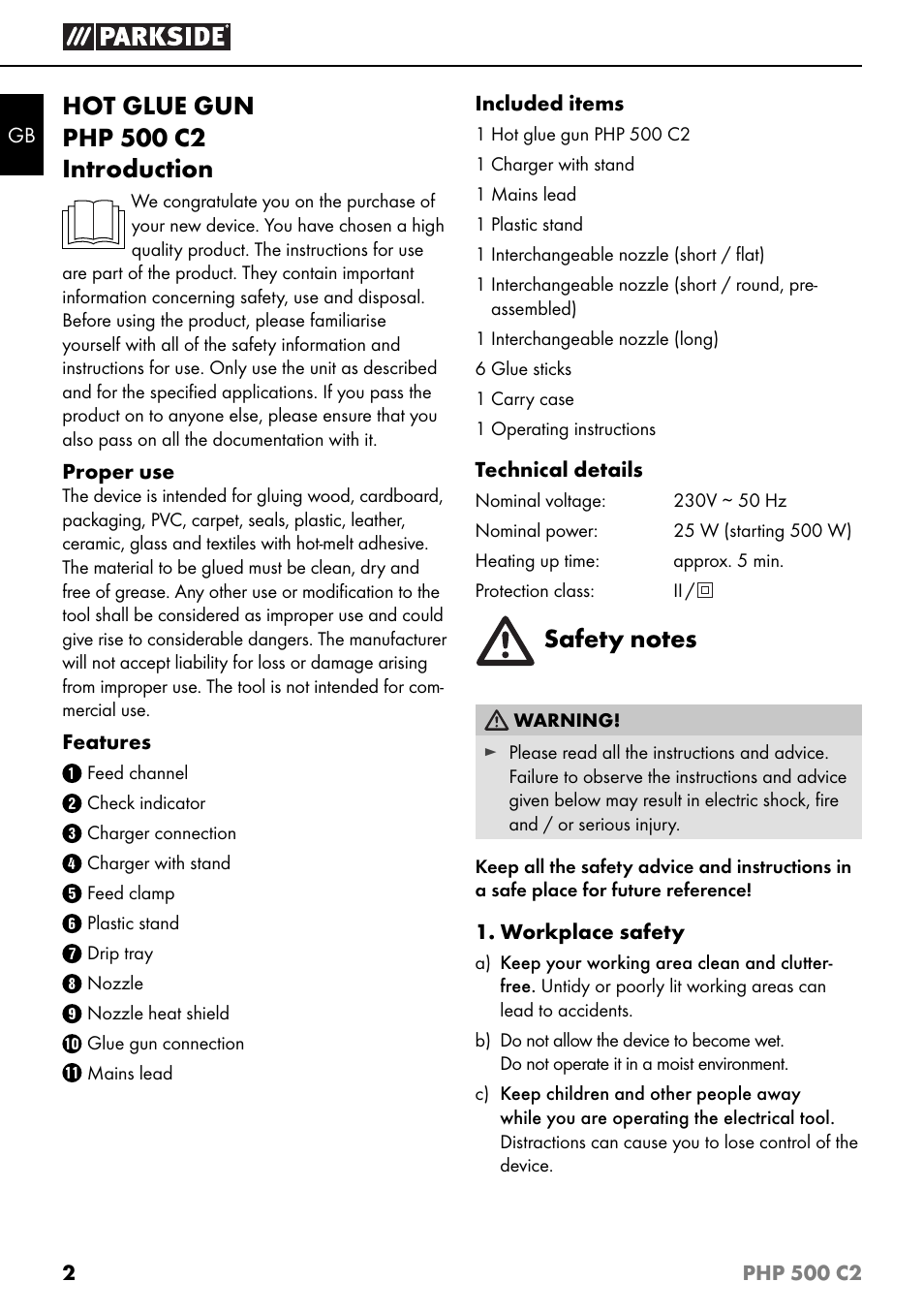 Parkside PHP 500 C2 User Manual | Page 5 / 40