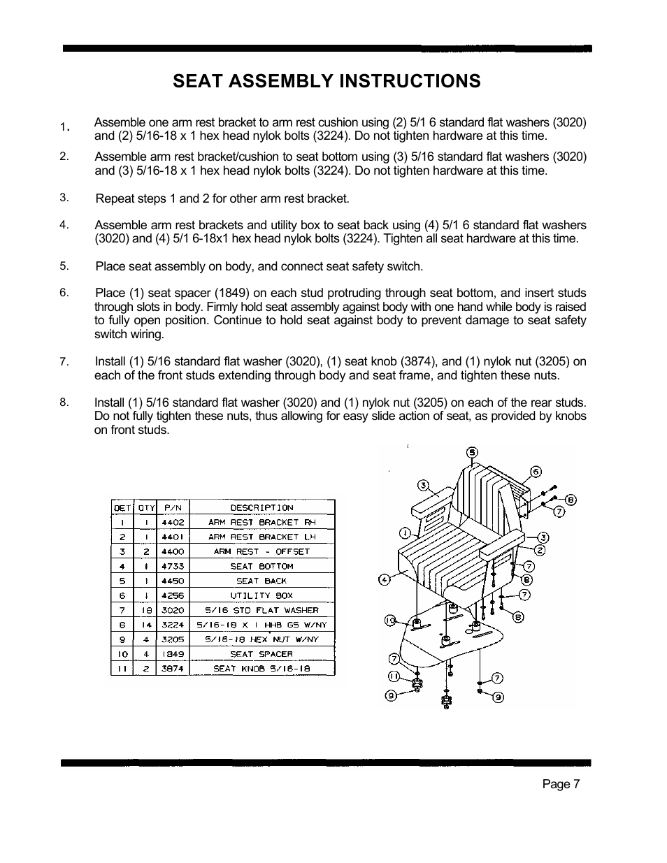 Seat assembly instructions | Dixon 5421 User Manual | Page 10 / 43