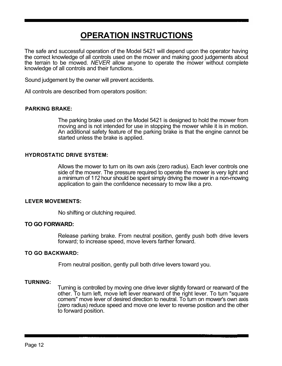 Operation instructions | Dixon 5421 User Manual | Page 15 / 43