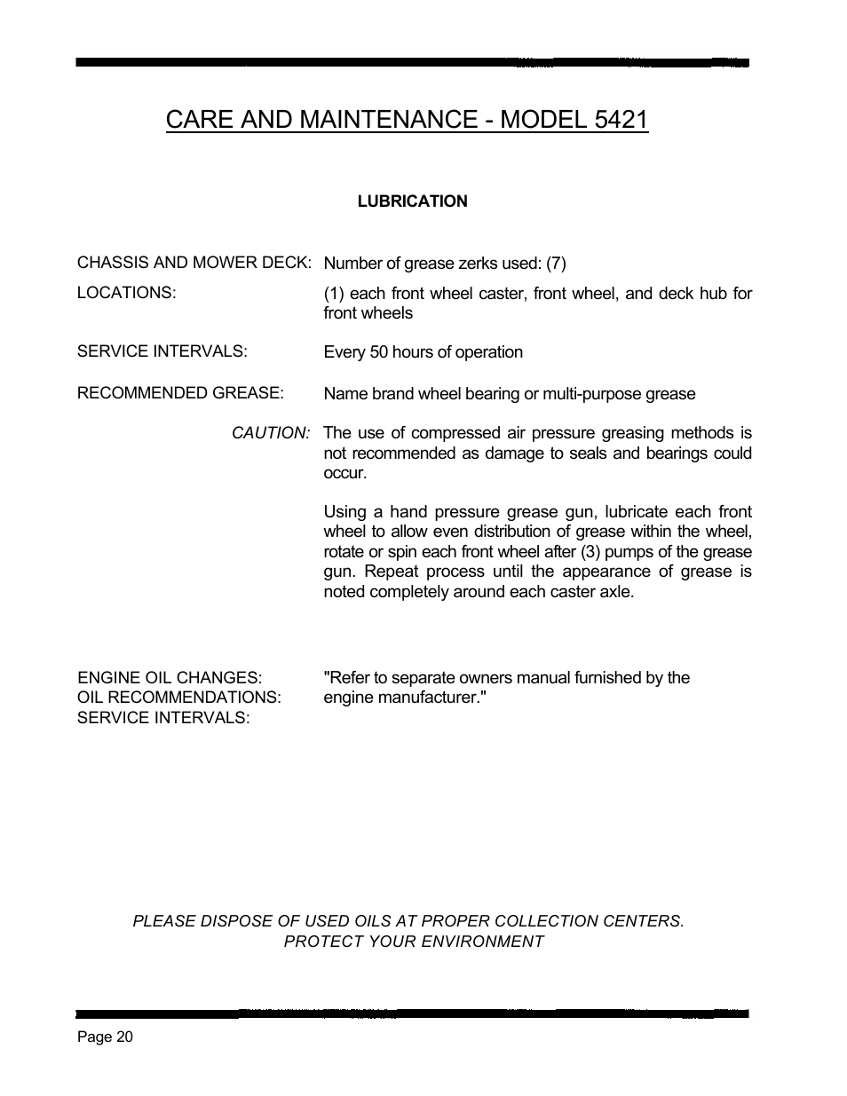 Care and maintenance - model 5421 | Dixon 5421 User Manual | Page 23 / 43