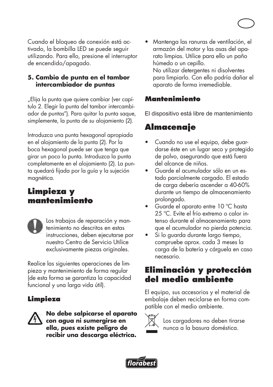 Limpieza y mantenimiento, Almacenaje, Eliminación y protección del medio ambiente | Parkside PAWS 3.6 A1 User Manual | Page 13 / 76