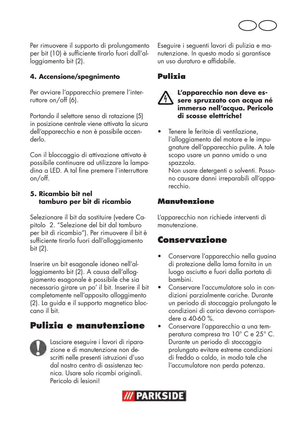 Pulizia e manutenzione, Conservazione, It mt | Parkside PAWS 3.6 A1 User Manual | Page 25 / 76