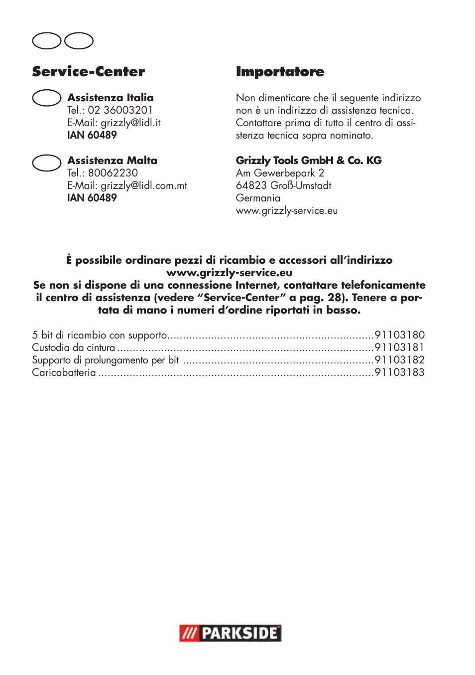 Service-center, Importatore | Parkside PAWS 3.6 A1 User Manual | Page 28 / 76