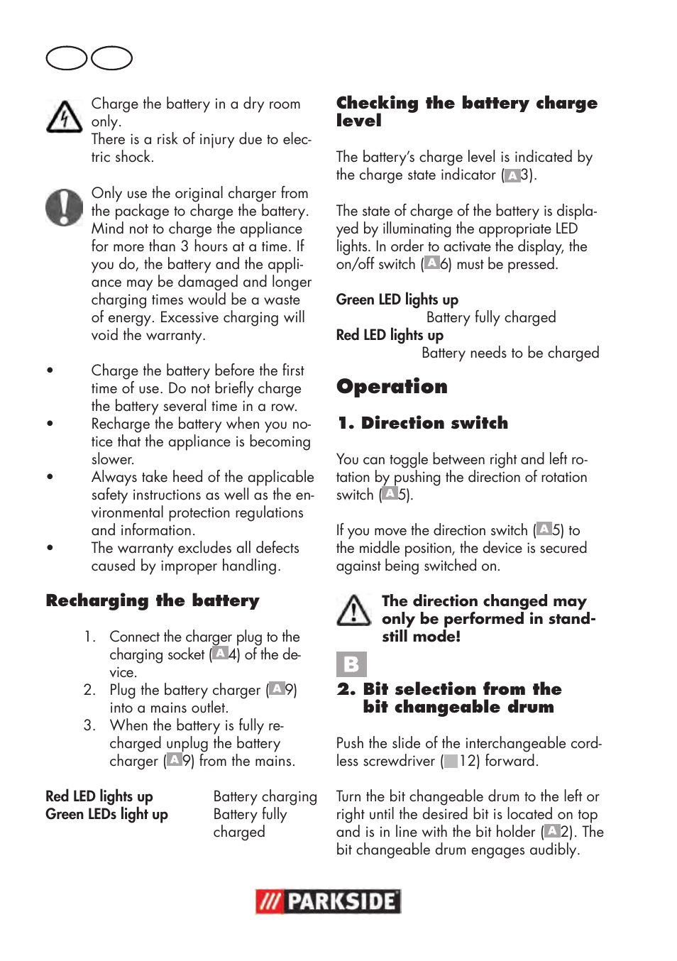 Operation, Gb mt | Parkside PAWS 3.6 A1 User Manual | Page 48 / 76