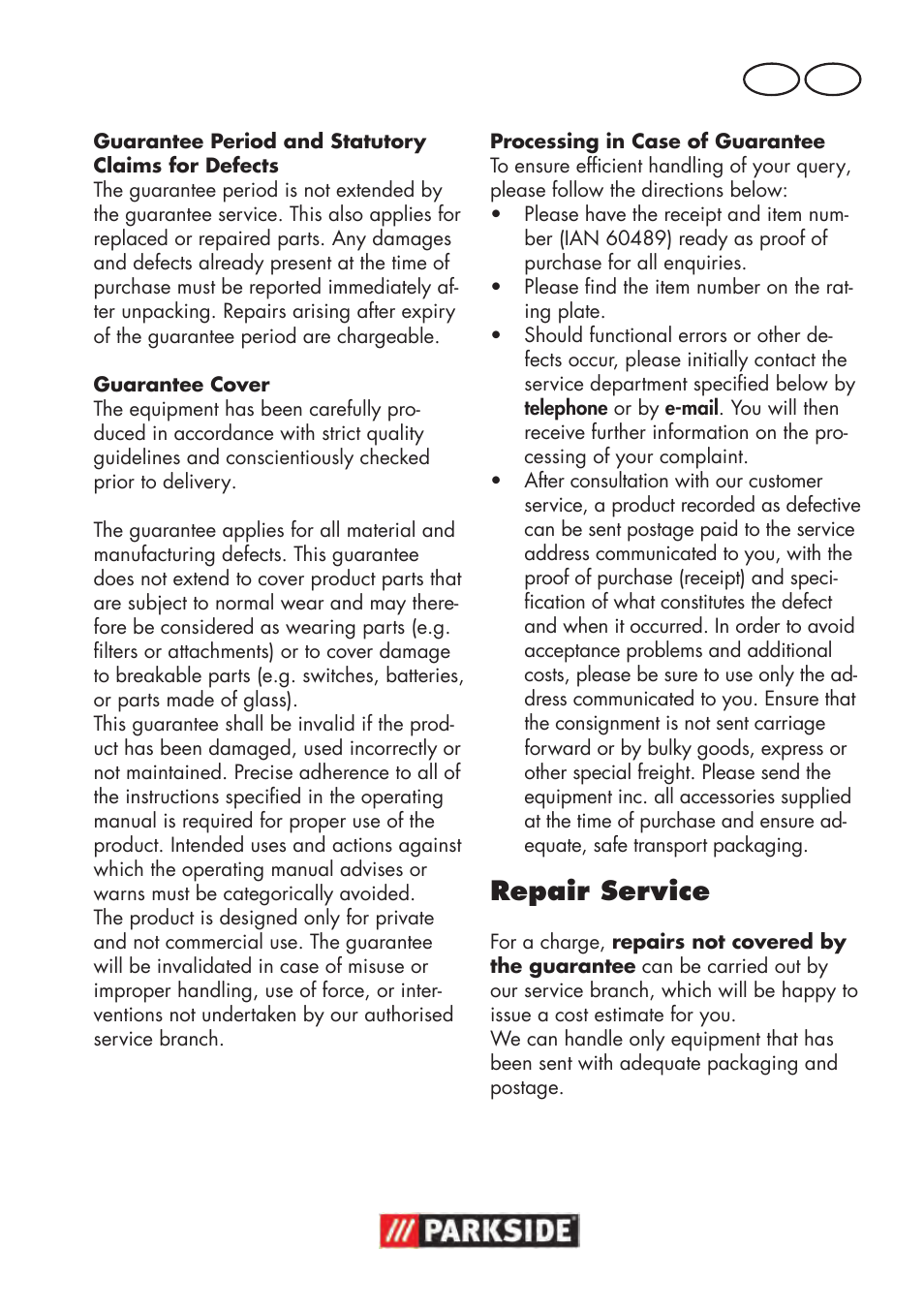 Repair service, Mt gb | Parkside PAWS 3.6 A1 User Manual | Page 51 / 76