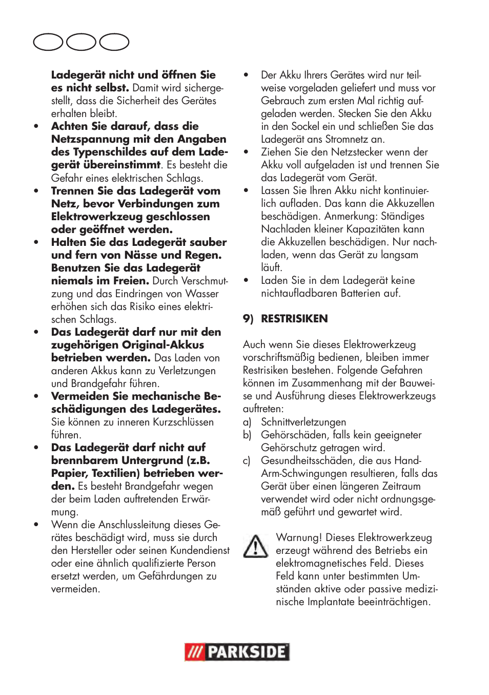 De at ch | Parkside PAWS 3.6 A1 User Manual | Page 60 / 76