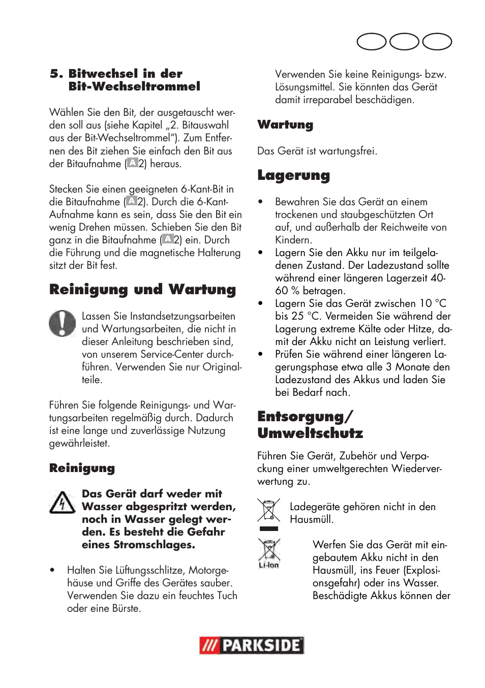 Reinigung und wartung, Lagerung, Entsorgung/ umweltschutz | Parkside PAWS 3.6 A1 User Manual | Page 63 / 76