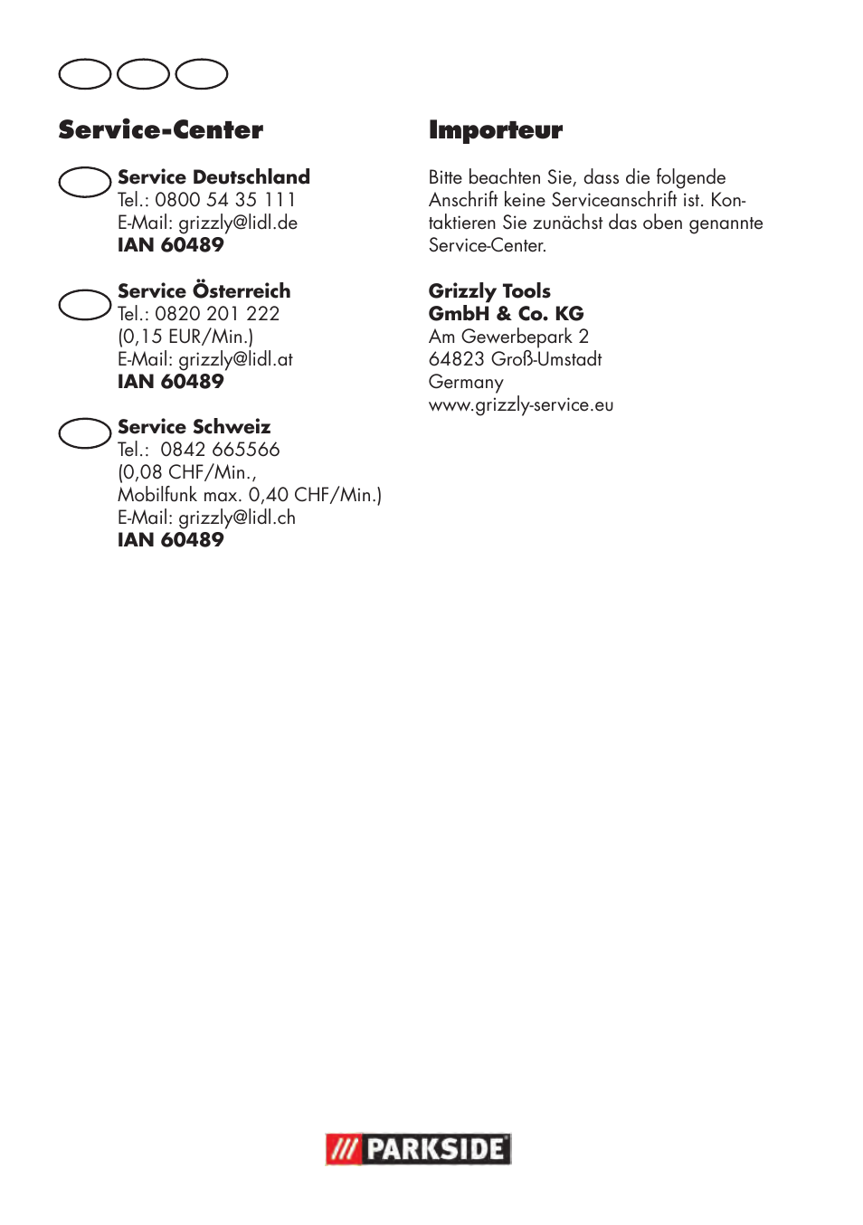 Service-center, Importeur | Parkside PAWS 3.6 A1 User Manual | Page 66 / 76