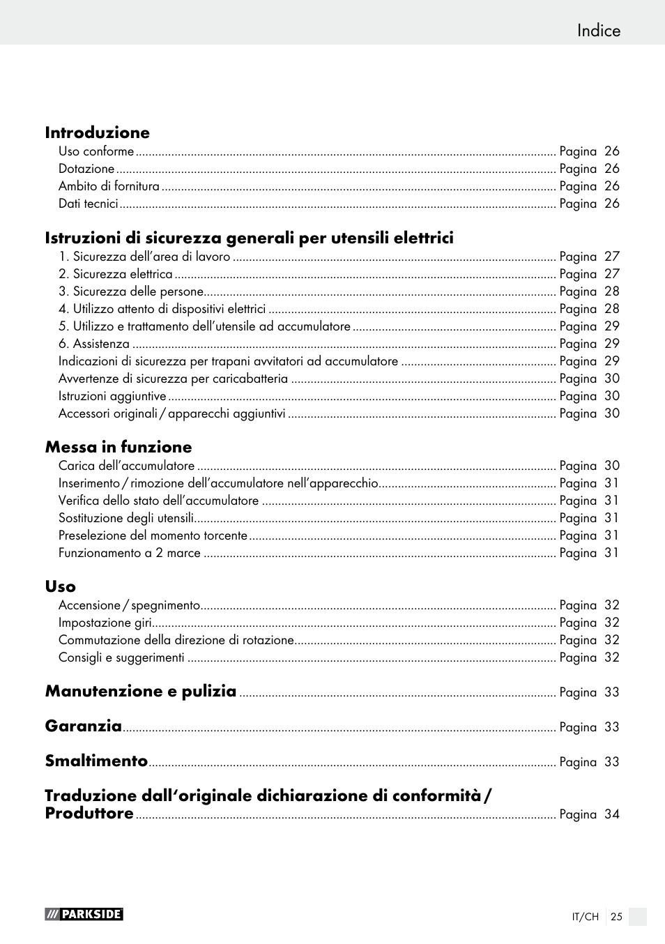 Indice | Parkside PABS 18-Li B4 User Manual | Page 25 / 44