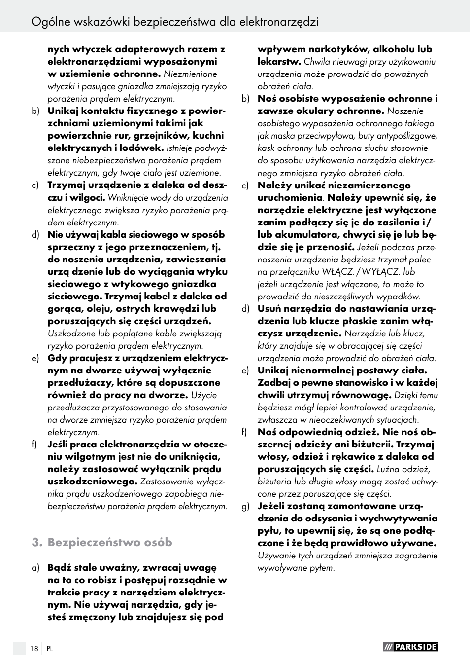 Bezpieczeństwo osób | Parkside PABS 18-Li B4 User Manual | Page 18 / 77