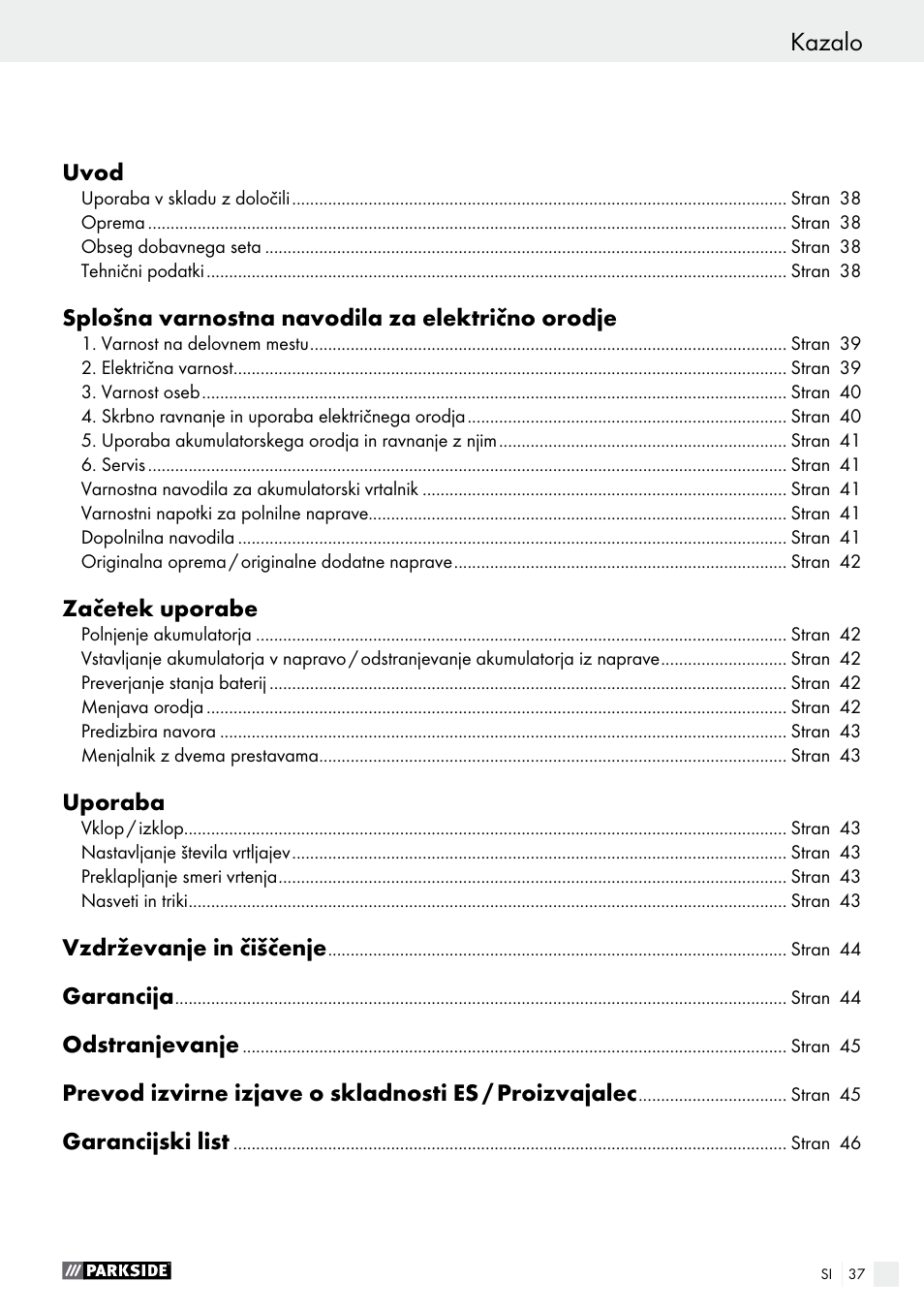 Jótállási tájékoztató kazalo | Parkside PABS 18-Li B4 User Manual | Page 37 / 77