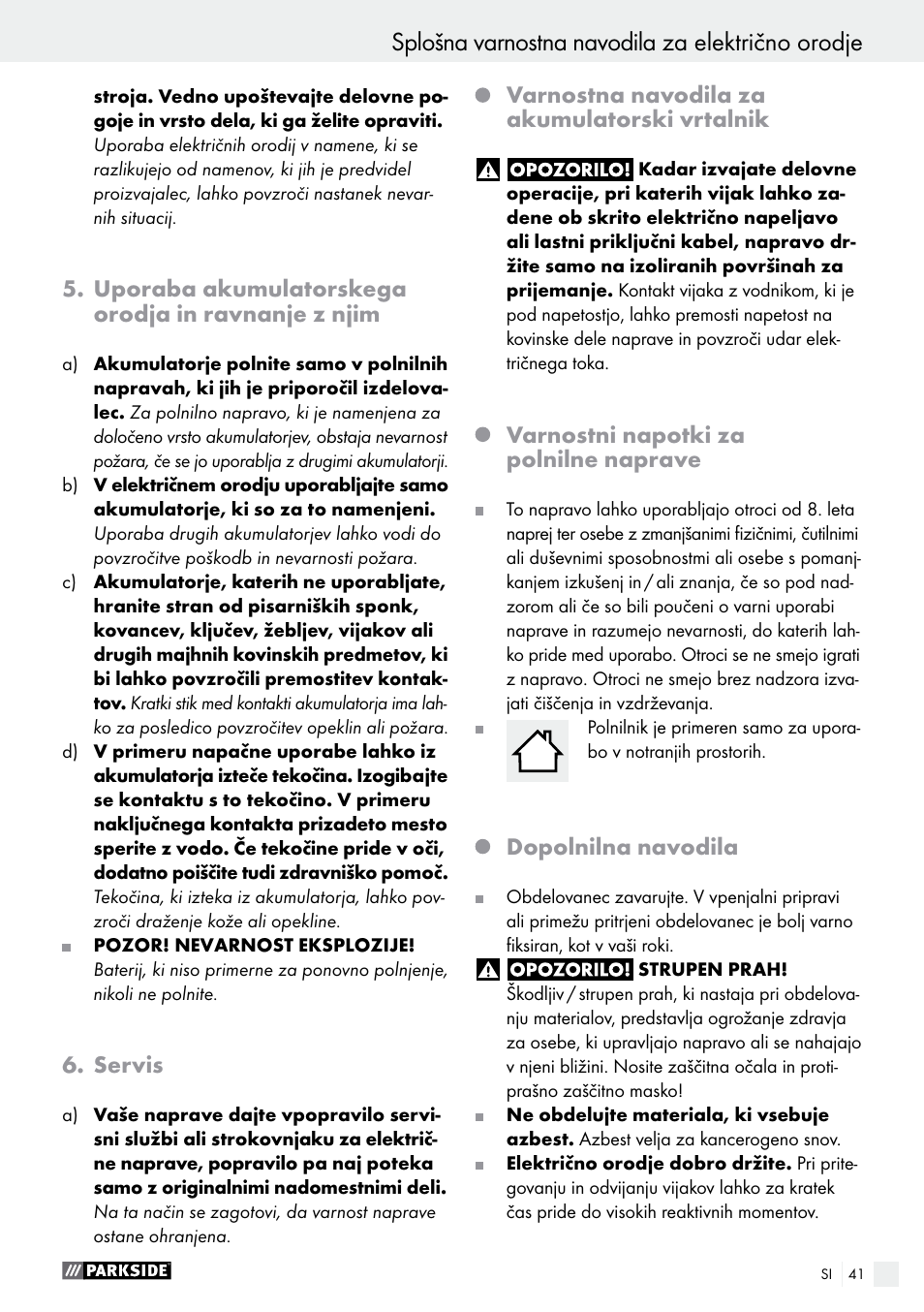 Splošna varnostna navodila za električno orodje | Parkside PABS 18-Li B4 User Manual | Page 41 / 77