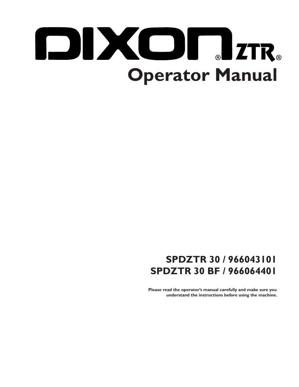 Dixon SPDZTR 30 User Manual | 60 pages