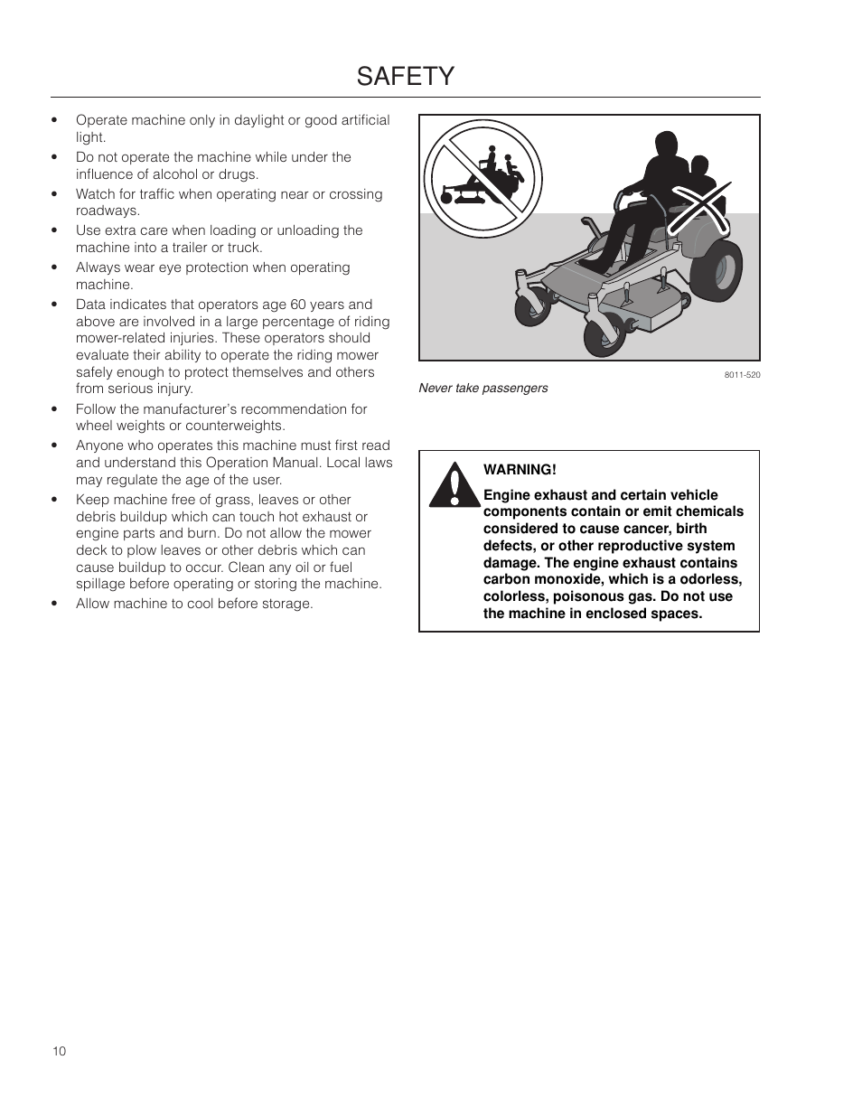 Safety | Dixon SPDZTR 30 User Manual | Page 10 / 60