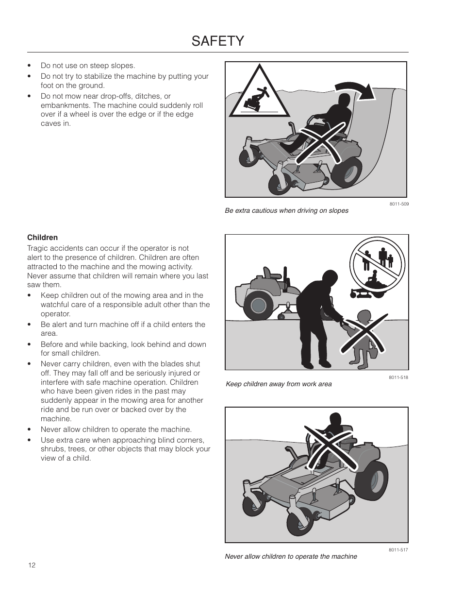 Safety | Dixon SPDZTR 30 User Manual | Page 12 / 60