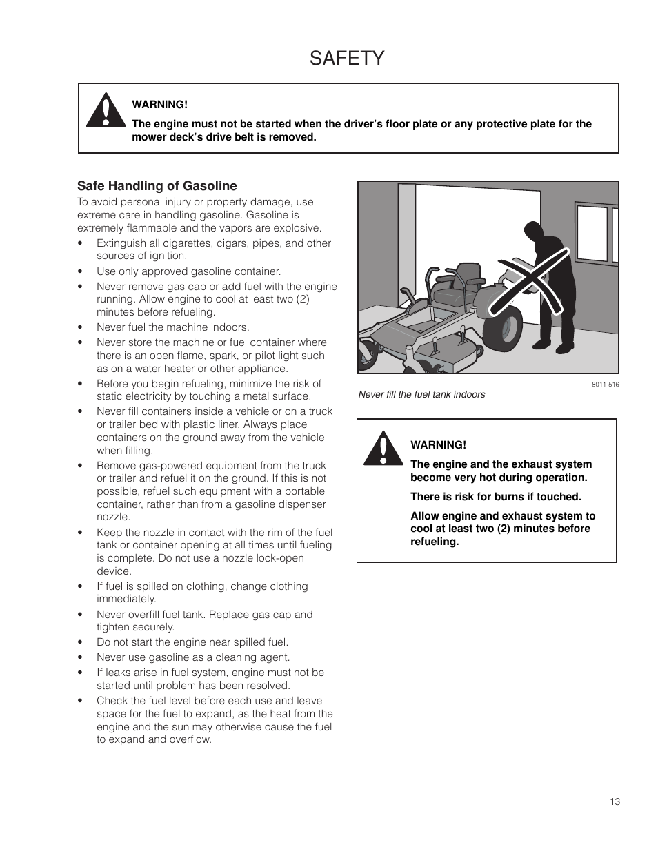 Safe handling of gasoline, Safety | Dixon SPDZTR 30 User Manual | Page 13 / 60