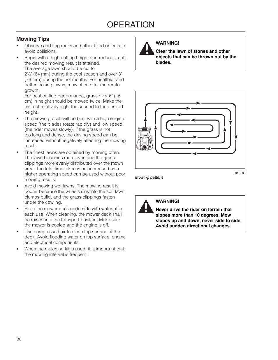 Mowing tips, Operation | Dixon SPDZTR 30 User Manual | Page 30 / 60