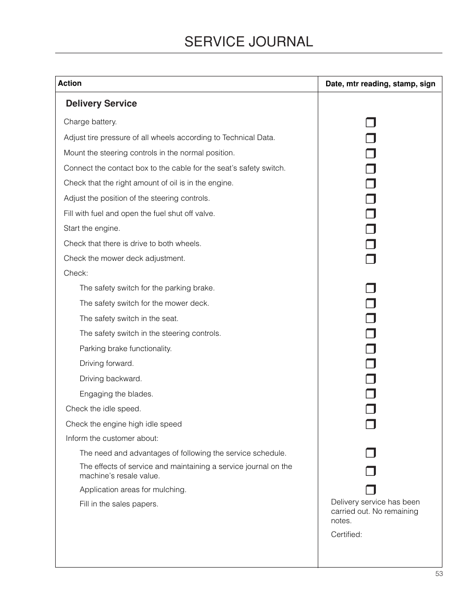Service journal | Dixon SPDZTR 30 User Manual | Page 53 / 60