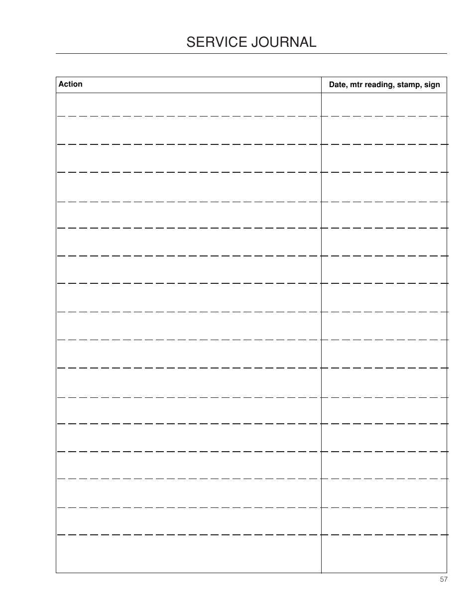 Service journal | Dixon SPDZTR 30 User Manual | Page 57 / 60