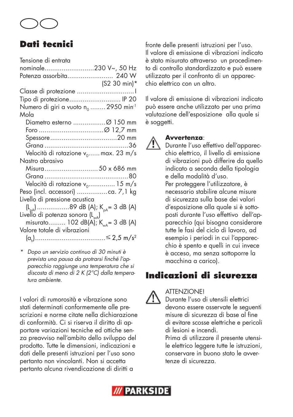Dati tecnici, Indicazioni di sicurezza, It mt | Parkside PSBS 240 B2 User Manual | Page 22 / 88